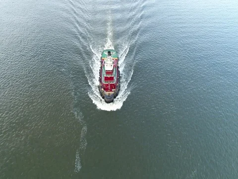 Aerial View of Tugboat Delaware River Philadelphia PA. Stock Footage 75450545