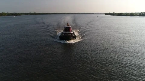 Aerial View of Tugboat Delaware River Philadelphia PA. Stock Footage 79670977
