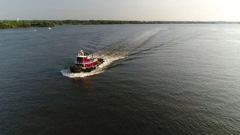 Aerial View of Tugboat Delaware River Philadelphia PA. Stock Footage 79670992