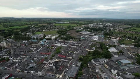 Aerial view of Tullamore town centre in the evening, Offaly, Ireland Stock Footage 346746413