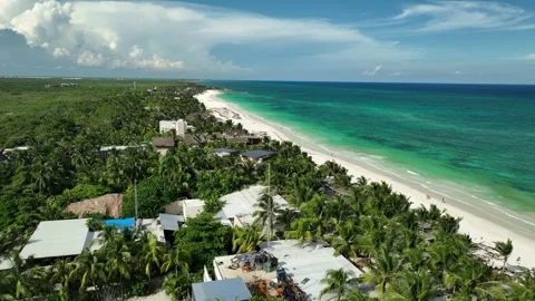 Aerial view of Tulum beach and coastline in Mexico. Stock Footage 339615629