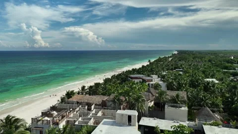 Aerial view of Tulum beach and resorts, Mexico. Stock Footage 339616086