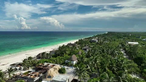 Aerial view of Tulum beach and tropical coastline, Mexico. Stock Footage 339616313