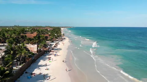 Aerial view of the Tulum, a beach in the Mexican state of Quintana Roo. Stock Footage 166408672