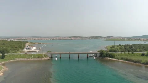 Aerial view of Turkey's first bosphorus bridge in Ayvalik, Balikesir Stock Footage 144587311