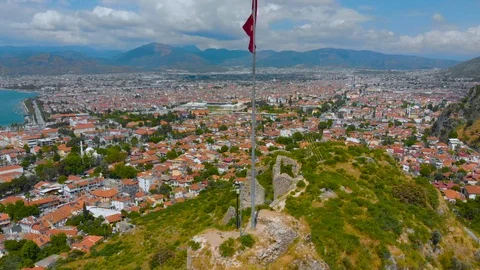 Aerial view of Turkish Flag flapping in the wind Stock Footage 123479134
