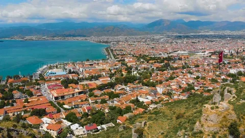 Aerial view of Turkish Flag flapping in the wind Stock Footage 123479190