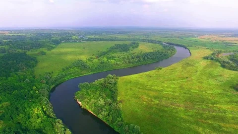 Aerial view of Turn of the river Stock Footage 103476655