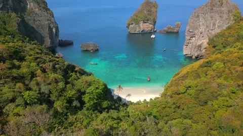 Aerial View Of Turquoise Bay On Phi Phi Island, Thailand Stock Footage 275346294