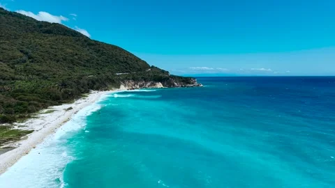 Aerial View of Turquoise Beach and Cliffs in Barahona, Dominican Republic Stock Footage 332794576