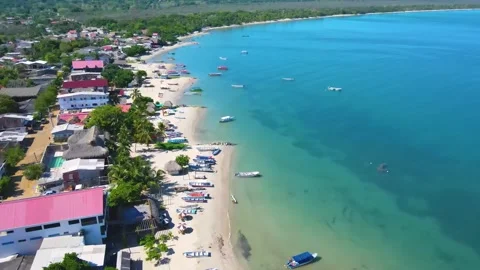 Aerial view of turquoise beach at Rincon del Mar Stock Footage 331255181