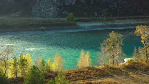 Aerial view of the turquoise Katun River 14 Stock Footage 162967352