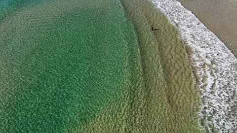 Aerial View of Turquoise Ocean Waves Rolling onto Crescent Head Beach Stock Footage 341933070