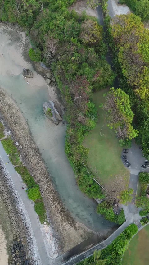 Aerial View of a Turquoise River Winding Through Green Forest, East Bali Video stock 337310309