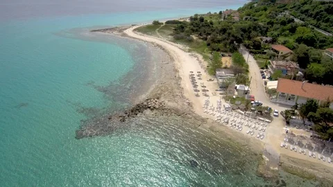 Aerial view of turquoise stunning beach, Athitos Halkidiki Greece Stock Footage 112723391