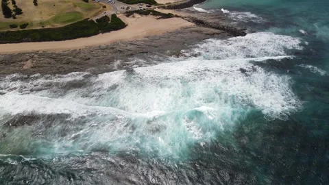 Aerial view of turquoise surf at Apollo Bay Stock Footage 336004304