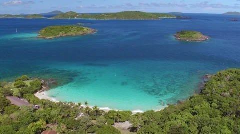 Aerial view of  turtle beach, Caneel Bay, St John Stock Footage 68904982