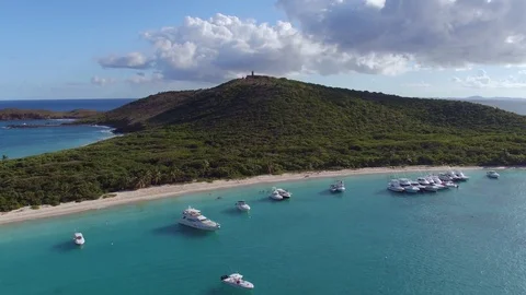 Aerial view of turtle beach, culebrita, playa tortuga, Puerto Rico Stock Footage