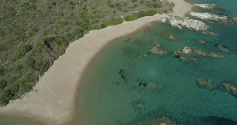 Aerial view of the turtle nesting beach Sekanya on Zakynthos Stock Footage 233895761