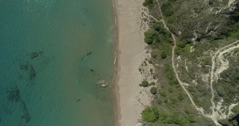Aerial view of the turtle nesting beach Sekanya on Zakynthos Stock Footage 233896642