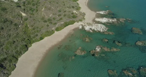 Aerial view of the turtle nesting beach Sekanya on Zakynthos Stock Footage 233897432