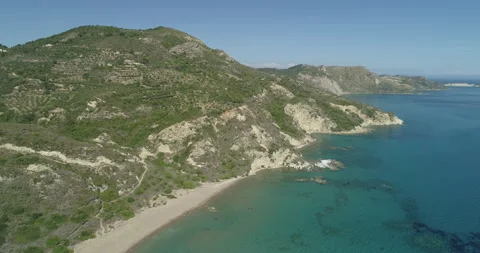 Aerial view of the turtle nesting beach Sekanya on Zakynthos Stock Footage 233912113