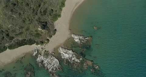 Aerial view of the turtle nesting beach Sekanya on Zakynthos Stock Footage 233914019