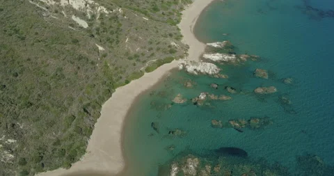 Aerial view of the turtle nesting beach Sekanya on Zakynthos Stock Footage 233935956