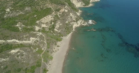 Aerial view of the turtle nesting beach Sekanya on Zakynthos Stock Footage 233936696