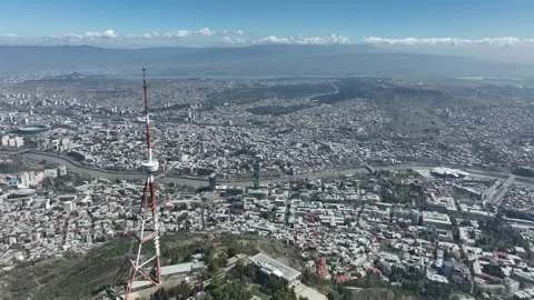Aerial view of TV Tower in Mtatsminda park. Tbilisi 스톡 동영상 179050863