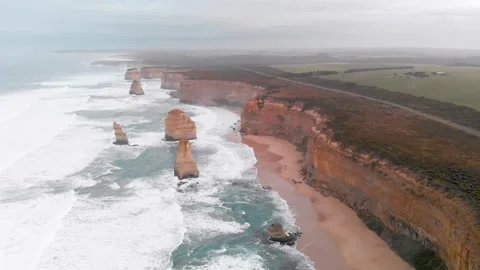 Aerial view of Twelve Apostles from drone, Australia. Collection of limesto.. Stock Footage 339301062