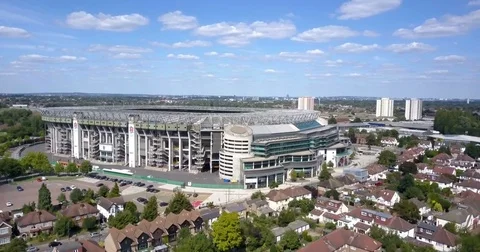Aerial view of Twickenham Stadium, home venue of the English rugby union team  Stock Footage
