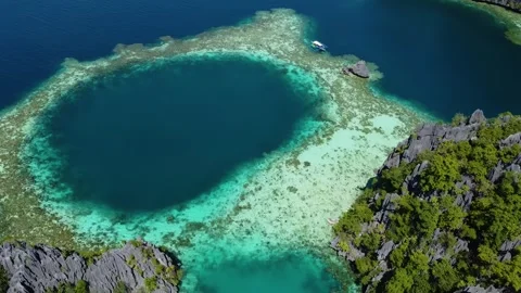 Aerial view of twin lagoon in coron palawan philippines Vidéo 342576216