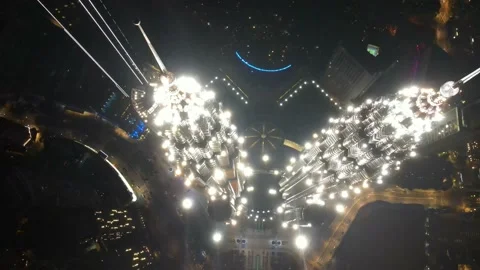Aerial view of Twin Tower in Kuala Lumpur during night Stock Footage 150290232