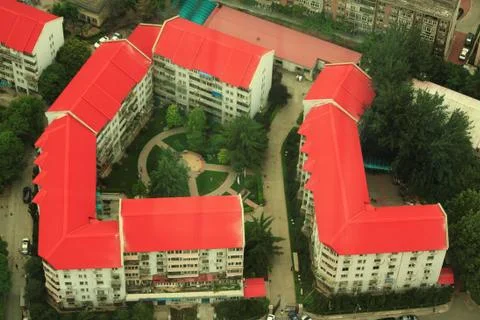 Aerial view on two backyards in Beijing Stock Photos