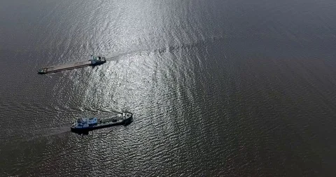 Aerial view of two barges in the sea. Video stock 96146972