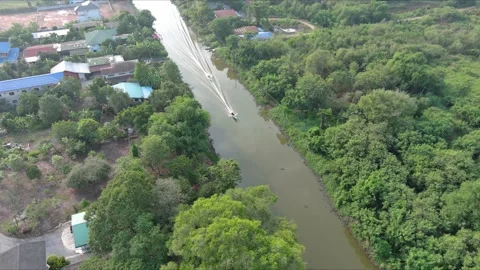 Aerial view of two boat in river in thailand Stock Footage 184512136
