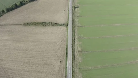 Aerial view of two cyclists traveling a straight road in the Tuscan countryside Stock-Footage 141013310
