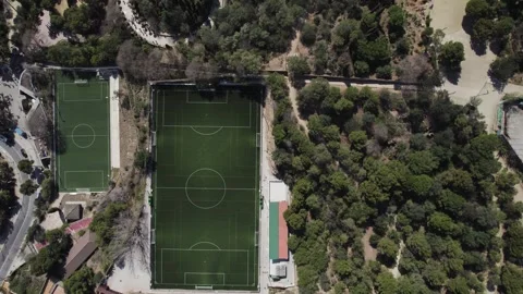 Aerial view of two football fields, Barcelona, Parc del Carmel, Park Guell, 스톡 동영상 242204437