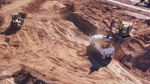 Aerial view of two front end loaders Stock Footage 338064377