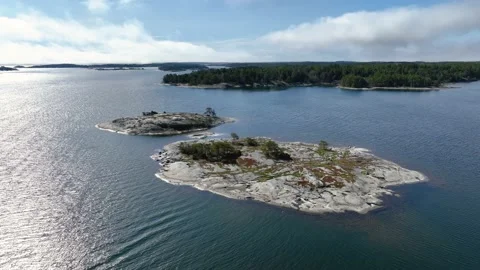 Aerial view of two islets or skerries in south-west Finland archipelago Stock Footage 239867125