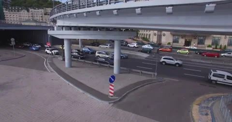 Aerial view of two-level road junction in the big city. Stock Footage 58815231