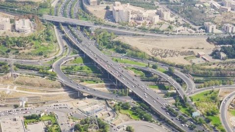 Aerial view of two-level road junction in Tehran, Iran Stock Footage 99574692