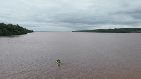 Aerial View of Two People Kayaking on the Paraná River Stock Footage 319832865