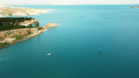 Aerial view of two separate sea bikes on the sea Stock Footage 258391238