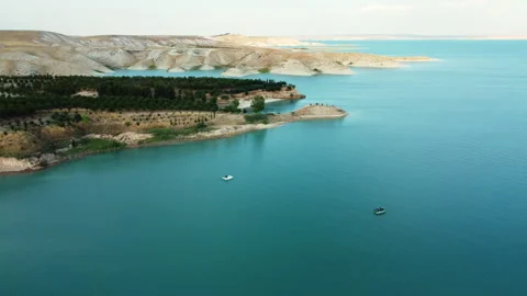 Aerial view of two separate sea bikes on the lake Stock Footage 258393093