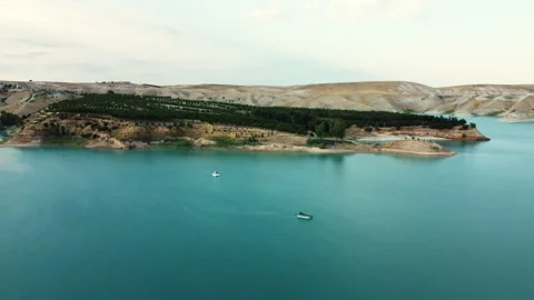 Aerial view of two separate sea bikes on the lake Stock Footage 258394344
