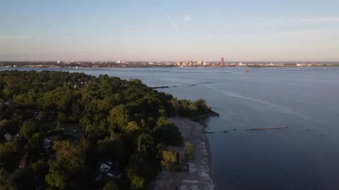 Aerial view of two shores between a large river Stock Footage 220901207