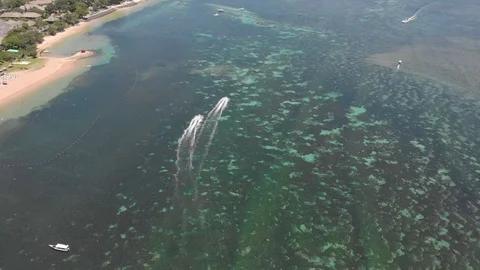 Aerial view of two speed boats steaming on the sea. Stock Footage 103602947
