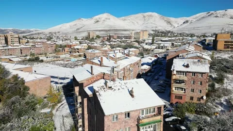 Aerial view two three floor house buildings panorama with old chimneys on r.. Stock-Footage 290179601